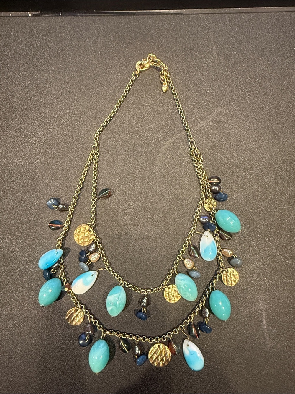 Vintage gold tone necklace with multi color beads